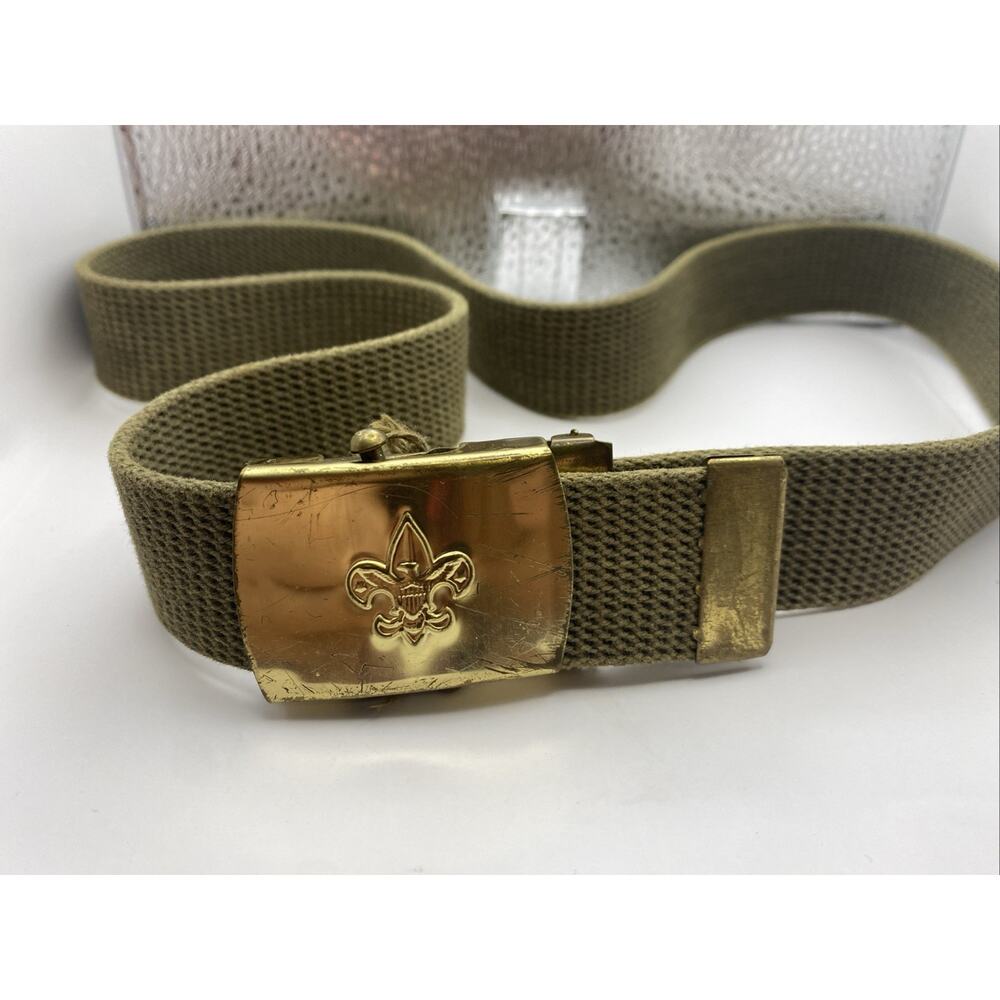 BSA Official web Green Canvas Belt with solid Brass Buckle. Made In USA.